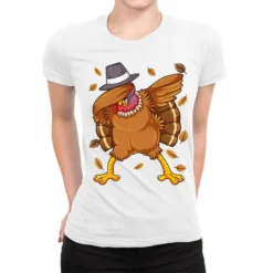 Dabbing Turkey Thanksgiving Day Funny Pilgrim Dab Ladies Fitted T-Shirt