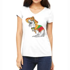 Cinco De Mayo Dinosaur Sombrero Maracas Mexican T Women's V-Neck T-Shirt