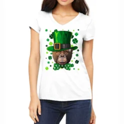 Chimpanzee St Patricks Day Animal Leprechaun Women's V-Neck T-Shirt