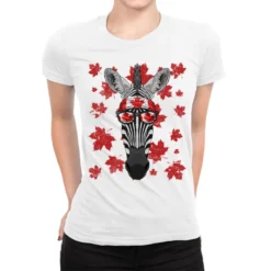 Canadian Zebra Patriotic Canada Flag Maple Leaf Pr Ladies Fitted T-Shirt