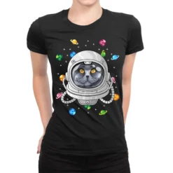 British Shorthair Astronaut Deep In Space Cosmic U Ladies Fitted T-Shirt
