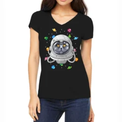 British Shorthair Astronaut Deep In Space Cosmic U Women's V-Neck T-Shirt