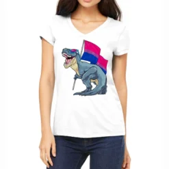 Bisexual Dinosaur Bi Pride Flag Lgbt T Rex Pride M Women's V-Neck T-Shirt
