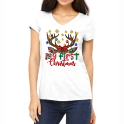 My First Christmas With Reindeer Women's V-Neck T-Shirt