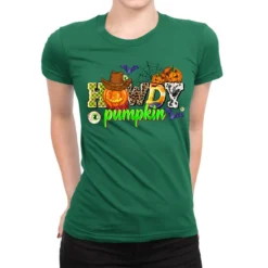 Howdy Halloween Pumpkins Ladies Fitted T-Shirt