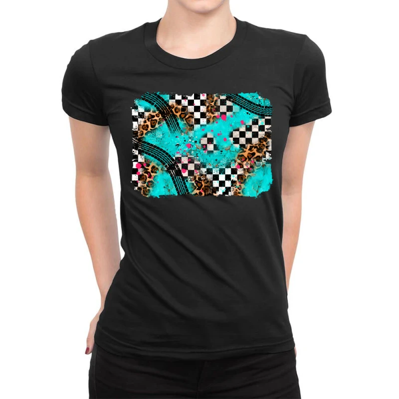 Race Day Turquoise Background Ladies Fitted T-Shirt 1 Race Day Turquoise Background Ladies Fitted T-Shirt