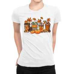 Fall Coffee Cups Ladies Fitted T-Shirt
