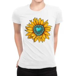 Sunflower And Turquoise Gemstone Ladies Fitted T-Shirt