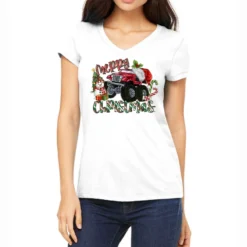 Merry Christmas Monster Truck Women's V-Neck T-Shirt