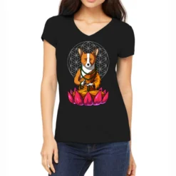 Corgi Dog Yoga Meditation Buddha Women's V-Neck T-Shirt