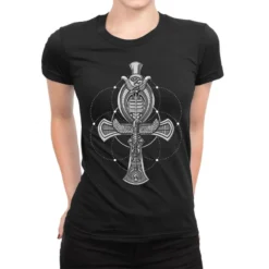 Egyptian Ankh Eye Of Horus Sacred Geometry Ladies Fitted T-Shirt