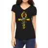 Egyptian Ankh Cross Eye Of Horus Symbol Women's V-Neck T-Shirt