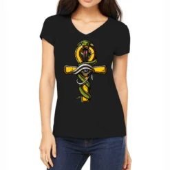 Egyptian Ankh Cross Eye Of Horus Symbol Women's V-Neck T-Shirt