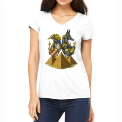 Egyptian Gods Anubis Ra Ankh Pyramids Mythology Women's V-Neck T-Shirt