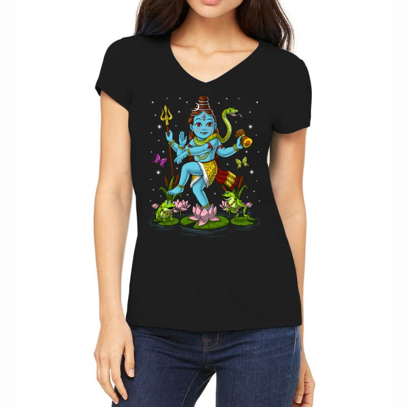 Hindu God Shiva Nataraja Women's V-Neck T-Shirt 1 Hindu God Shiva Nataraja Women's V-Neck T-Shirt