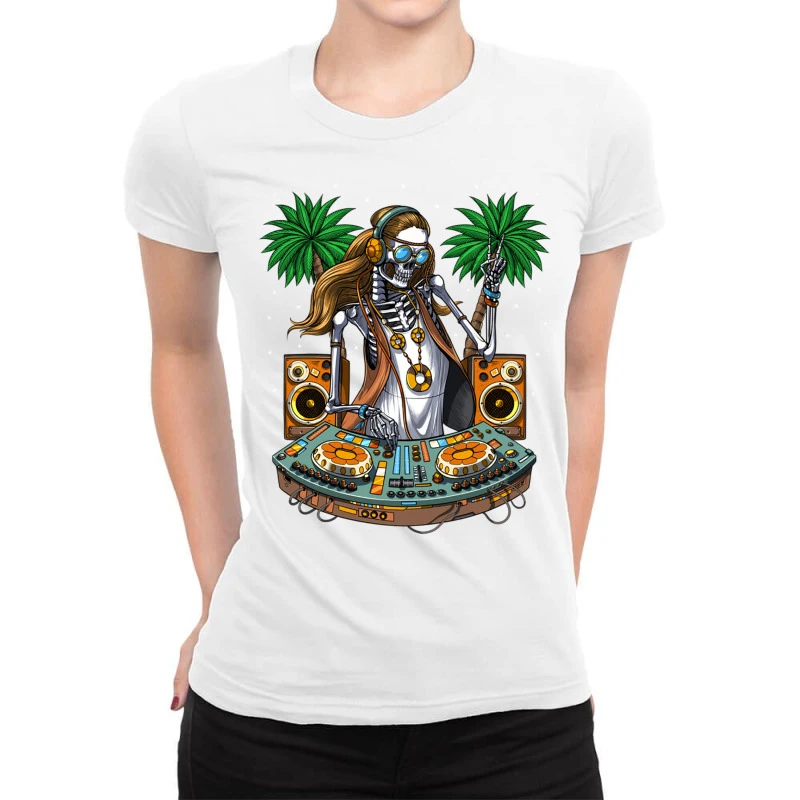 Hippie Skeleton Dj Ladies Fitted T-Shirt 1 Hippie Skeleton Dj Ladies Fitted T-Shirt