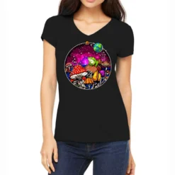 Magic Mushrooms Psilocybin Psychedelic Frog Women's V-Neck T-Shirt