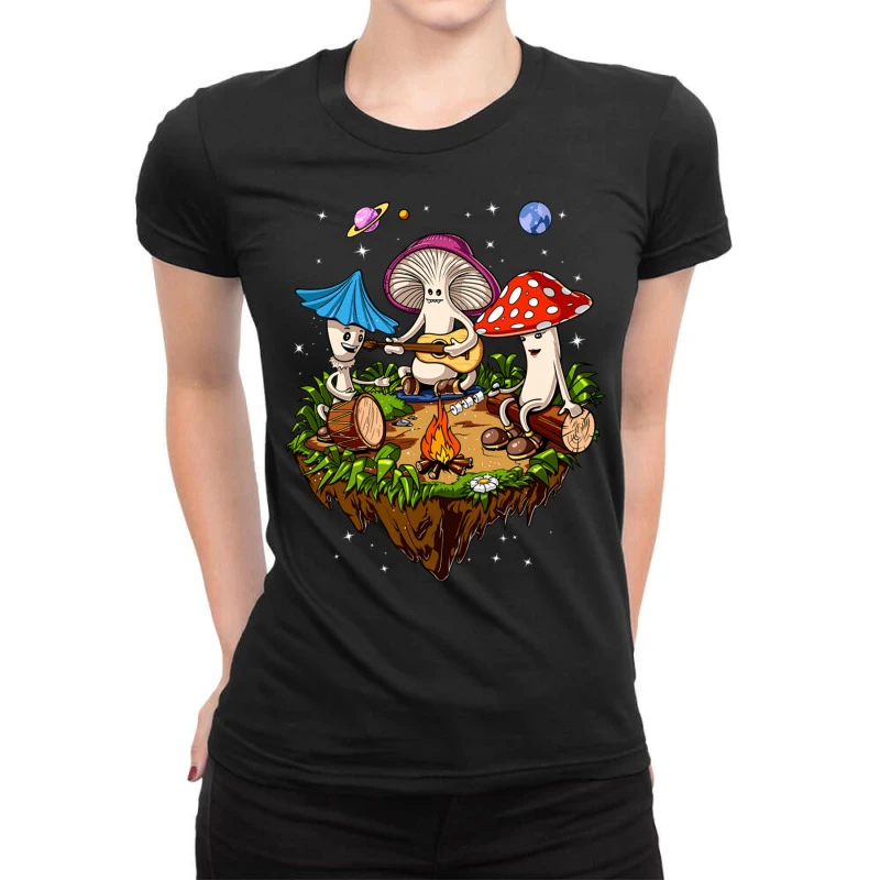 Magic Mushrooms Hippie Fungus Ladies Fitted T-Shirt 1 Magic Mushrooms Hippie Fungus Ladies Fitted T-Shirt
