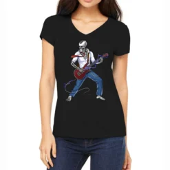 Skeleton Guitar Player Women's V-Neck T-Shirt