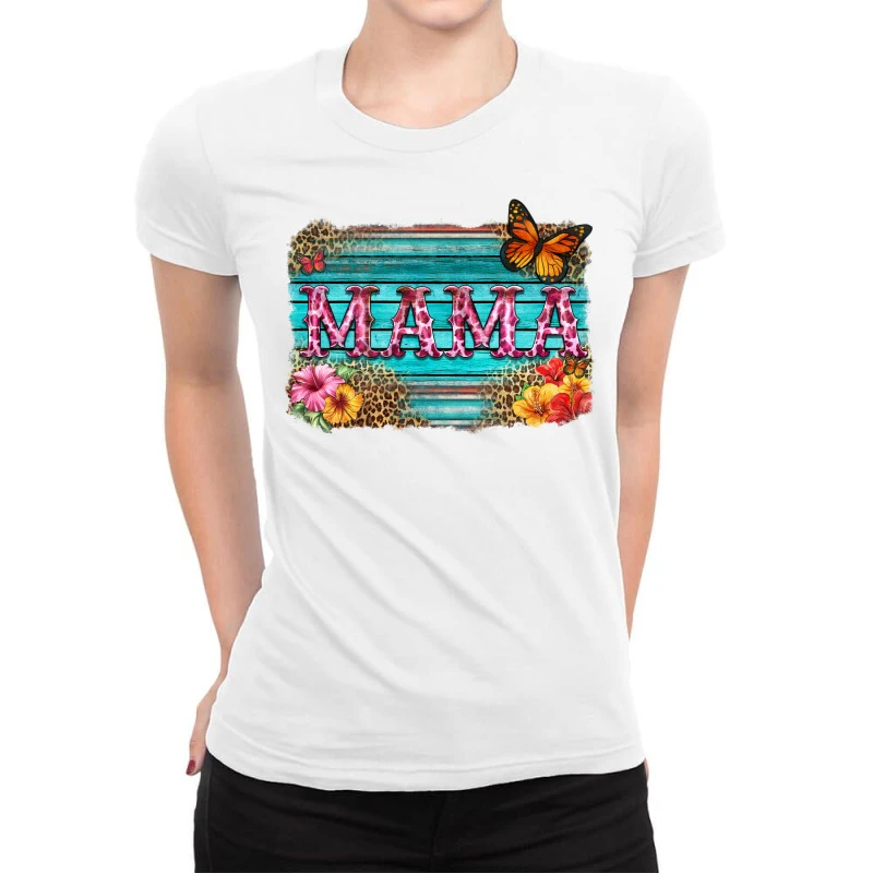 Western Leopard Mama Turquoise Background Ladies Fitted T-Shirt 1 Western Leopard Mama Turquoise Background Ladies Fitted T-Shirt
