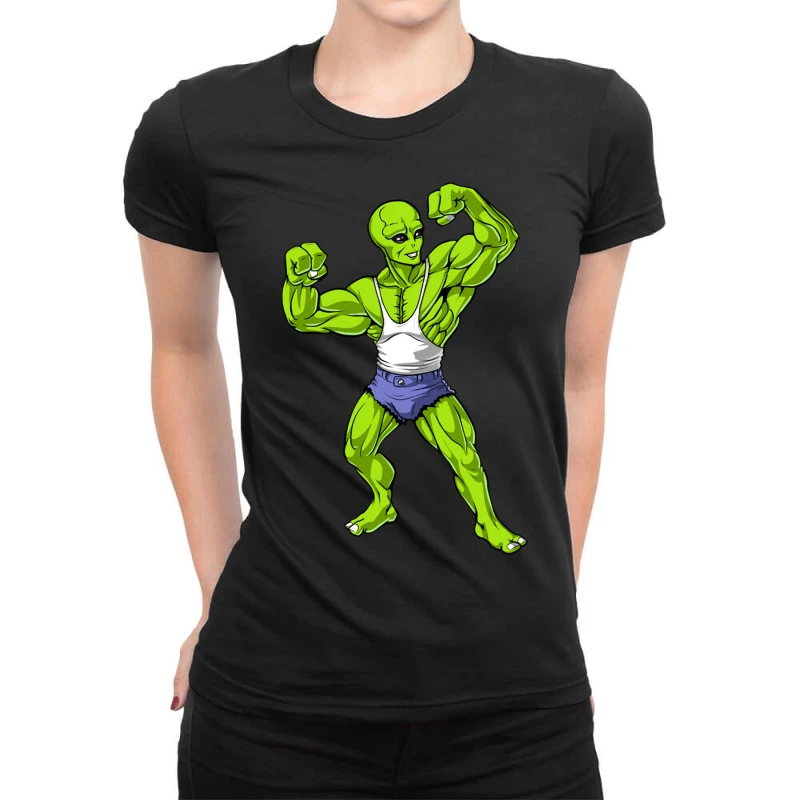 Space Alien Bodybuilder Ladies Fitted T-Shirt 1 Space Alien Bodybuilder Ladies Fitted T-Shirt