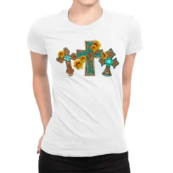 Western Three Cross With Sunflowers Ladies Fitted T-Shirt
