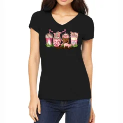 Pig Coffee Cups Women's V-Neck T-Shirt