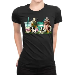 Cow Coffee Cups Ladies Fitted T-Shirt
