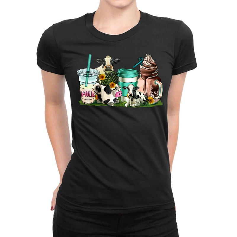 Cow Coffee Cups Ladies Fitted T-Shirt 1 Cow Coffee Cups Ladies Fitted T-Shirt