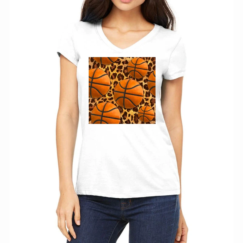 Western Basketball Seamless Pattern Women's V-Neck T-Shirt 1 Western Basketball Seamless Pattern Women's V-Neck T-Shirt