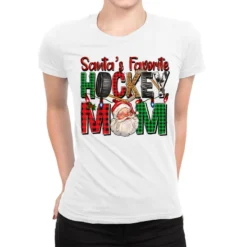 Santa's Favorite Hockey Mom Christmas Ladies Fitted T-Shirt