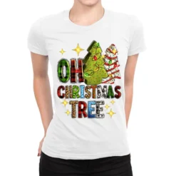 Oh Christmas Tree Christmas Cake Ladies Fitted T-Shirt