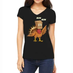 Thanksgiving Turkey Cat Meow Women's V-Neck T-Shirt