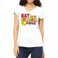 Eat Sleep Softball Repeat Women's V-Neck T-Shirt
