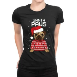 Santa Paws Merry Christmas Ladies Fitted T-Shirt