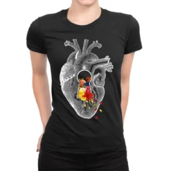 Keyhole Flower Heart Vintage Collage Ladies Fitted T-Shirt