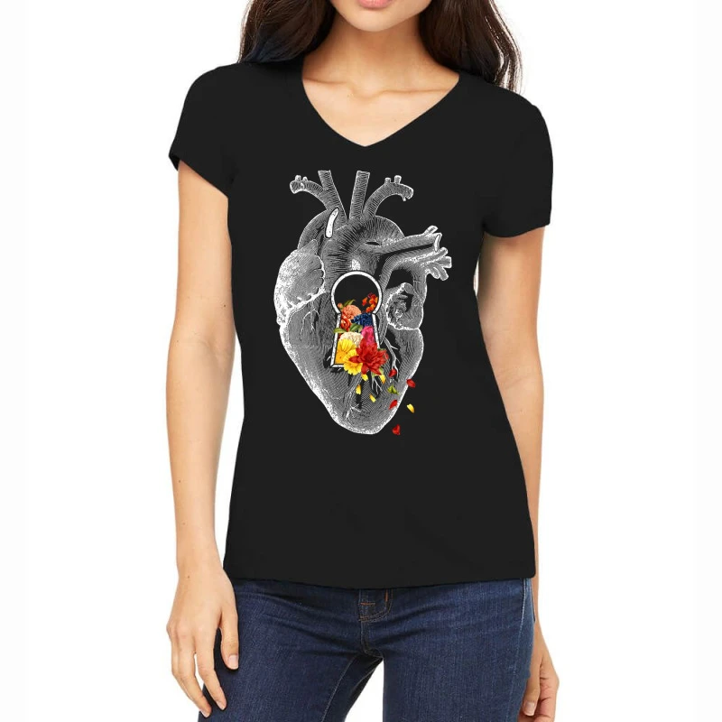 Keyhole Flower Heart Vintage Collage Women's V-Neck T-Shirt 1 Keyhole Flower Heart Vintage Collage Women's V-Neck T-Shirt