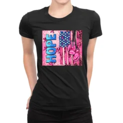 Hope Breast Cancer And American Flag Ladies Fitted T-Shirt