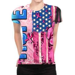 Hope Breast Cancer And American Flag All Over Women's T-shirt