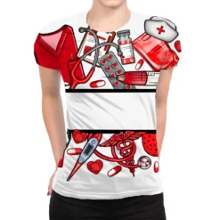 Personalized Red Nurse All Over Women's T-shirt