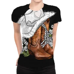 White Cowgirl And Roses All Over Women's T-shirt