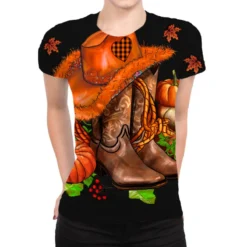 Fall Pumpkins Cowgirl And Roses All Over Women's T-shirt