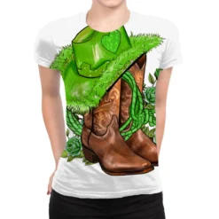 Green Cowgirl And Roses All Over Women's T-shirt