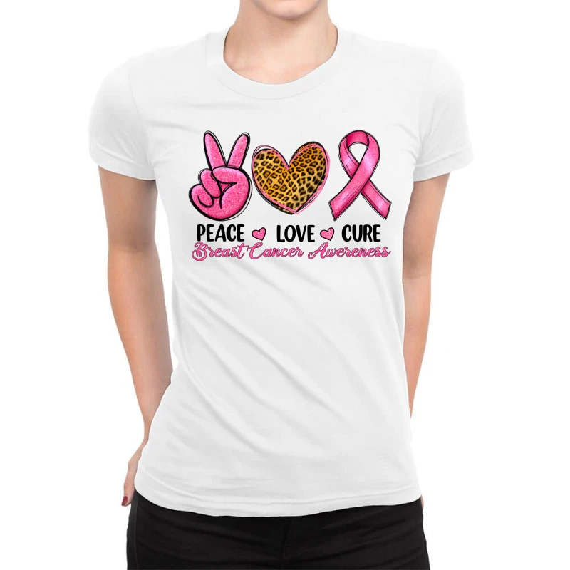 Peace Love Cure Breast Cancer Ladies Fitted T-Shirt 1 Peace Love Cure Breast Cancer Ladies Fitted T-Shirt