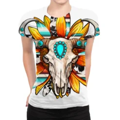 Western Bull Skull Sunflower All Over Women's T-shirt