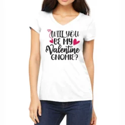 Will You Be My Valentine Gnomie Happy Valentine S Women's V-Neck T-Shirt