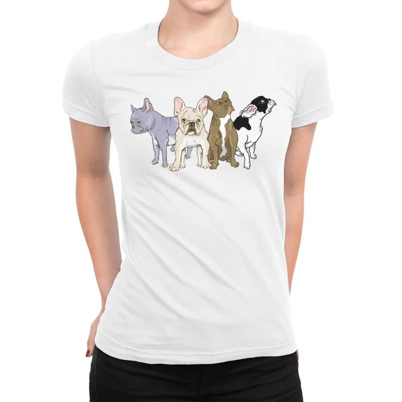 Cute Cartoon French Bulldogs Ladies Fitted T-Shirt 1 Cute Cartoon French Bulldogs Ladies Fitted T-Shirt