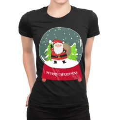 Snow Globe Santa Claus Christmas Tree Believe Xmas Ladies Fitted T-Shirt