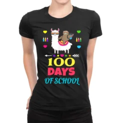 Sloth Llama 100 Day Of School For Teacher Student Ladies Fitted T-Shirt