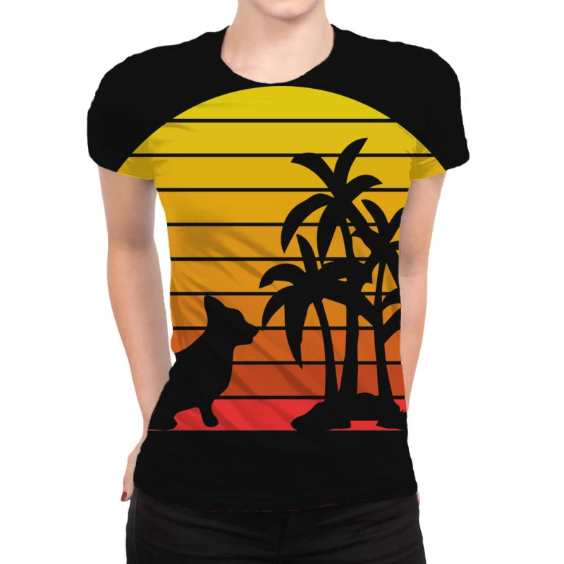 Retro Vintage Corgi Sunset Palm Trees Beach Silhou All Over Women's T-shirt 1 Retro Vintage Corgi Sunset Palm Trees Beach Silhou All Over Women's T-shirt